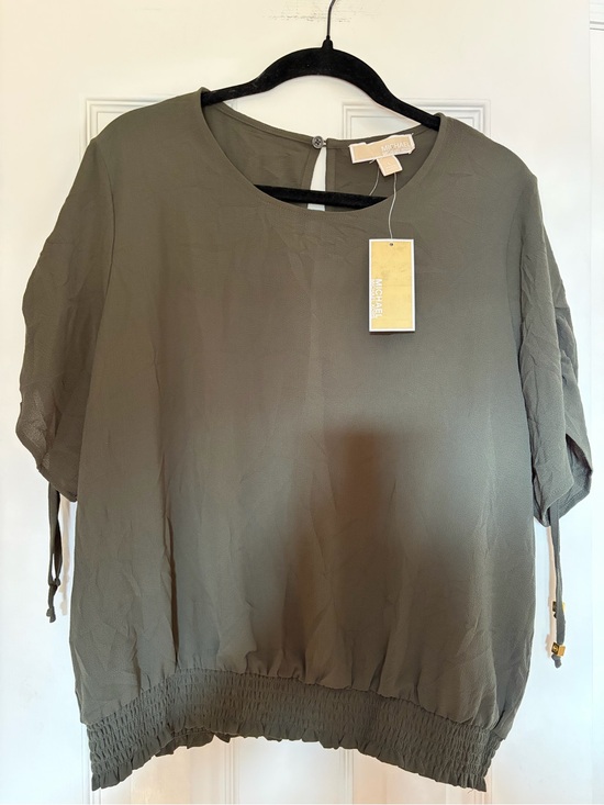 Michael Kors Tops - Michael Kors Olive Green Short Sleeve Tie-Detail Blouse NWT